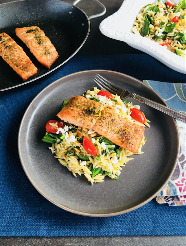 roasted salmon with orzo